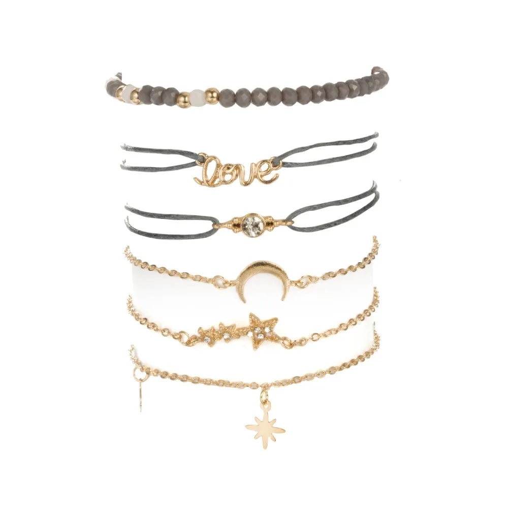 Pulseras Boho Tocona con Encantos de Luna y Estrella, Cuentas de Cristal y Cuerda, Joyería para Mujer