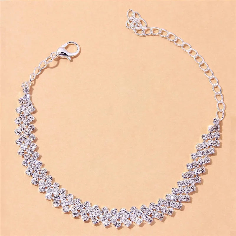 Tobillera de Cadena con Circonitas Brillantes, Color Plata para Mujer