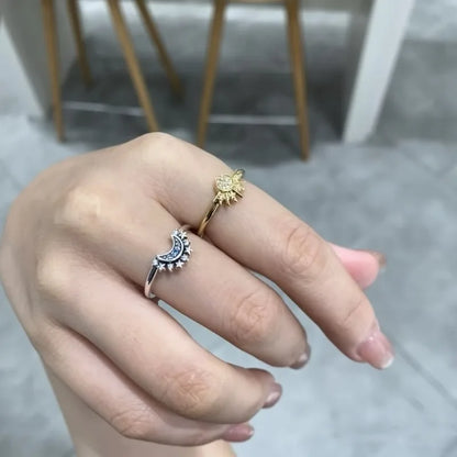 Conjunto de Anillos de Pareja, Anillos Apilables con Luna y Sol Brillantes