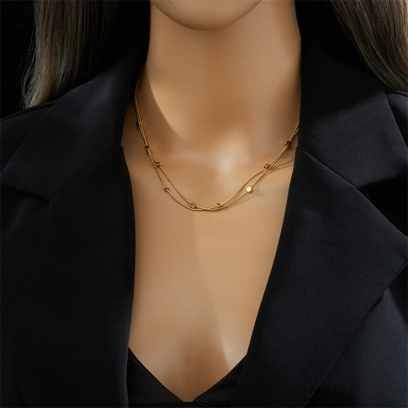 Collar 2 en 1 de Cadenas de Cubos Pequeños de Acero Inoxidable 316L D, en Oro y Plata para Mujer