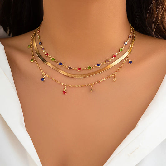 Collar Choker Boho Multicapa con Cristales de Colores IngeSight.Z